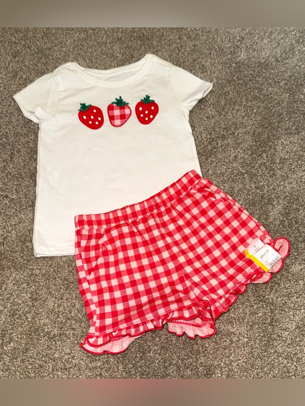 NWT- Wonder Nation Girls Strawberry Gingham Ruffle Shorts 2 Piece Outfit Size 3T
